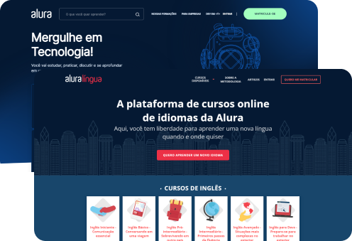 Duas telas com o alura e o alura linguas abertas